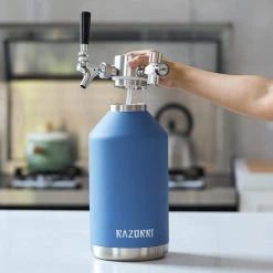 64 oz. Stainless Steel Beer Growler - Double-Wall Vacuum Insulated Keg - Half Gallon, Ocean Blue by Razorri -Drinkware Shop razorri beer growlers comodo cg64oz d4 1000