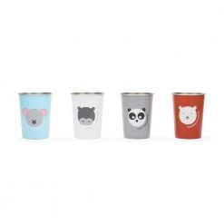 Stainless Steel Animal Cups Set of 4 - Panda, Hippo, Mouse, Bear, Multicolored by RED ROVER