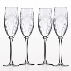 Rolf Glass Dragonfly 8 oz. Clear Champagne Flute Set of 4 - Elegant Wine Glasses