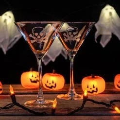 Rolf Glass Skull and Cross Bones 10 fl. oz. Clear Martini Glasses (Set of 4) - Elegant & Unique Cocktail Glassware -Drinkware Shop rolf glass drinking glasses sets 214139 s 4 1f 1000