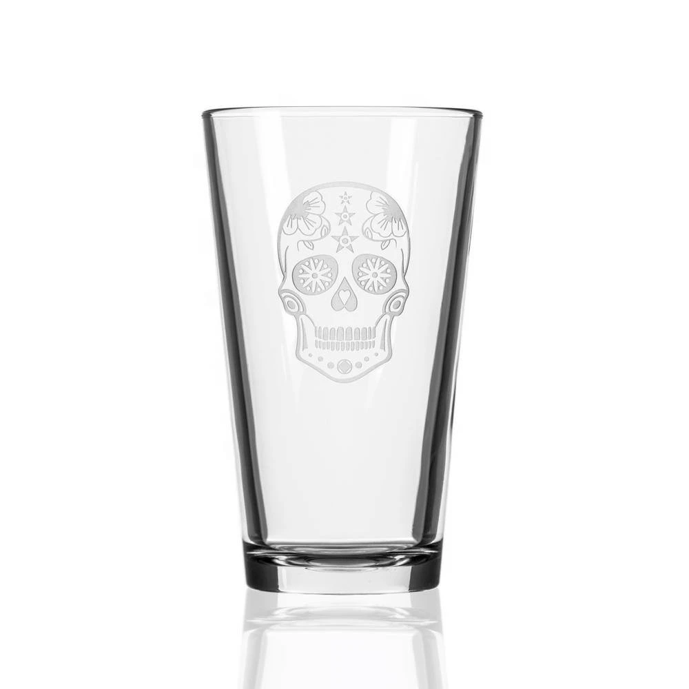 Sugar Skull 16 oz. Pint Glass Set of 4 - Unique Design Drinking Glasses by Rolf Glass 4 Sugar Skull 16 oz. Pint Glass Set of 4 - Unique Design Drinking Glasses by Rolf Glass - Image 4