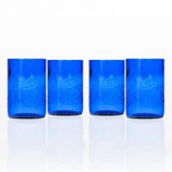 Blue Fish 14 oz. Repurposed Blue Glass Tumbler Set of 4 | Eco-Friendly Drinking Glasses