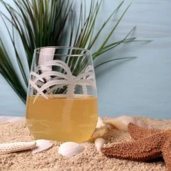 Rolf Glass Palm Tree 17 oz. Clear Stemless Wine Tumbler Set of 4 - Elegant & Durable Wine Glasses -Drinkware Shop rolf glass stemless wine glasses 203331 s4 1f 1000