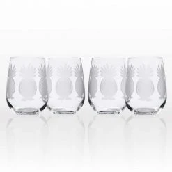 Rolf Glass Pineapple 17 oz. Clear Stemless Wine Glass - Set of 4, Elegant & Durable