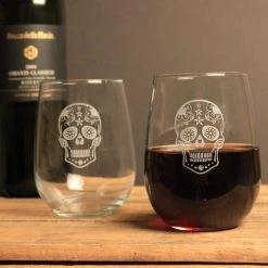Rolf Glass Sugar Skull 17 oz. Stemless Wine Tumbler - Set of 4, Durable & Stylish Wine Glasses -Drinkware Shop rolf glass stemless wine glasses 248332 s 4 31 1000