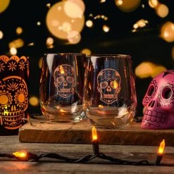 Rolf Glass Sugar Skull 17 oz. Stemless Wine Tumbler - Set of 4, Durable & Stylish Wine Glasses -Drinkware Shop rolf glass stemless wine glasses 248332 s 4 4f 1000