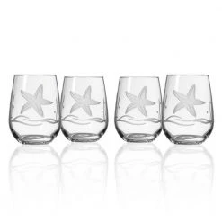 Rolf Glass Starfish 17 oz. Clear Stemless Wine Tumbler - Set of 4