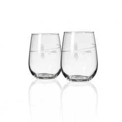 Rolf Glass Fly Fishing 17 fl.oz Stemless Wine Glasses Set (Set of 2) - Durable & Elegant