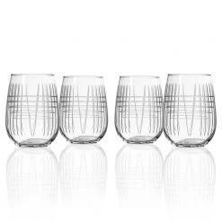 Rolf Glass Matchstick 17 fl.oz Stemless Wine Glasses Set of 4 - Elegant & Durable