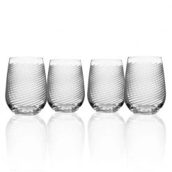 Cyclone 17 fl. oz. Stemless Wine Glasses Set of 4 - Durable and Stylish by Rolf Glass