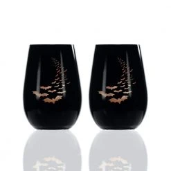 Going Batty 16.5 oz. Stemless Wine Glasses Set (Set of 2) - Elegant & Durable by Rolf Glass