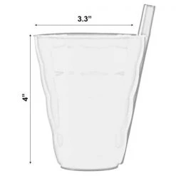 10 OZ Reusable Plastic Cups with Straw - Set of 4 in Blue, Pink, Green & Orange | Basicwise -Drinkware Shop set of 4 small 1 green orange blue pink basicwise drinking glasses sets qi003474s 4 44 1000