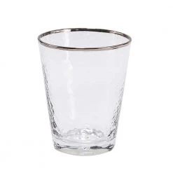 Metallic Silver Rim 8 oz. Double Old Fashion Glasses (Set of 4) - Elegant Whiskey & Cocktail Glasses by Split P