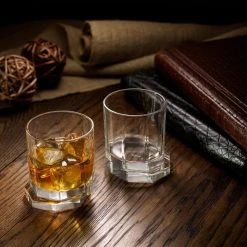 JoyJolt Aqua Vitae 10.5 oz. Off Base Octagon Whiskey Glasses (Set of 2) - Elegant Cocktail & Whiskey Tumblers -Drinkware Shop smooth joyjolt whiskey glasses aq10153 4f 1000