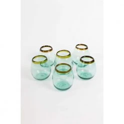 18 oz. Clear Stemless Wine Glass with Amber Rim (Set of 6) - Elegant and Durable