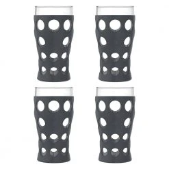 Lifefactory 20 oz. Beverage Glasses with Protective Silicone Sleeves (Set of 4) - Durable & Eco-Friendly