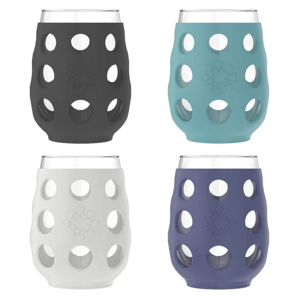 LIFEFACTORY 17 oz. Stemless Wine Glasses with Silicone Sleeves & Lids, Set of 4 - Shatterproof & Durable 1 LIFEFACTORY 17 oz. Stemless Wine Glasses with Silicone Sleeves & Lids, Set of 4 - Shatterproof & Durable