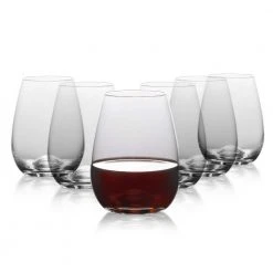 Premium 15.5 oz. Stemless Wine Glasses (Set of 6) by TABLE 12 - Elegant & Durable