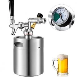 VEVOR 68 Oz. Stainless Steel Pressurized Beer Growler with Tap Faucet - Portable Mini Keg for Craft Beer