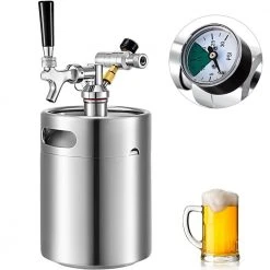 VEVOR 169 oz. Pressurized Stainless Steel Beer Mini Keg with Adjustable Pressure Regulator | Portable Growler for Home Brewing | Silver