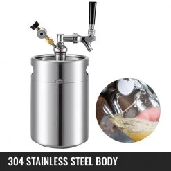 VEVOR 169 oz. Pressurized Stainless Steel Beer Mini Keg with Adjustable Pressure Regulator | Portable Growler for Home Brewing | Silver -Drinkware Shop vevor beer growlers pjfpq5l0000000001v0 c3 1000