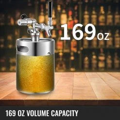 VEVOR 169 oz. Pressurized Stainless Steel Beer Mini Keg with Adjustable Pressure Regulator | Portable Growler for Home Brewing | Silver -Drinkware Shop vevor beer growlers pjfpq5l0000000001v0 d4 1000