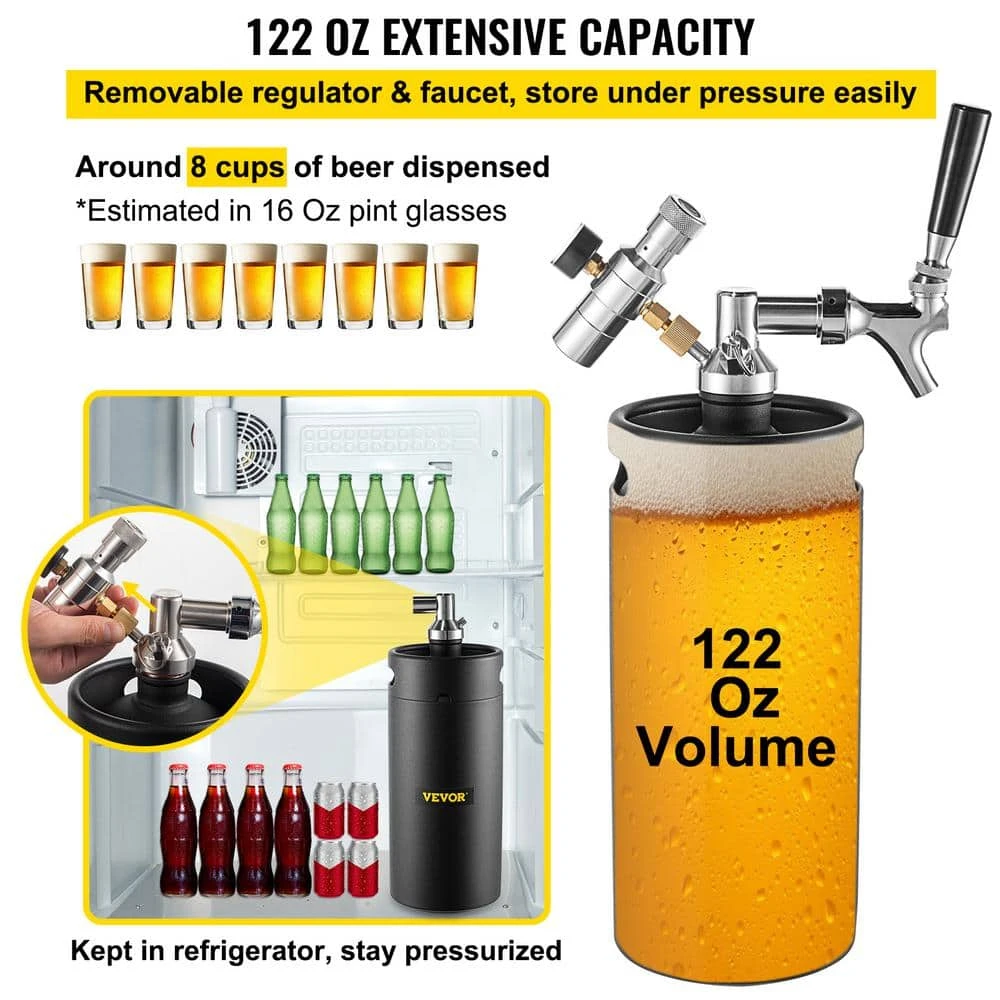 122 Oz. Mini Keg - 304 Stainless Steel Beer Growler with Dual Pressure Tap System & CO2 Regulator, Black - VEVOR 5 122 Oz. Mini Keg - 304 Stainless Steel Beer Growler with Dual Pressure Tap System & CO2 Regulator, Black - VEVOR - Image 5