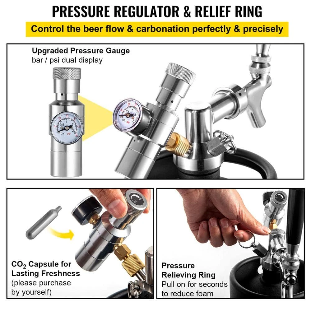 122 Oz. Mini Keg - 304 Stainless Steel Beer Growler with Dual Pressure Tap System & CO2 Regulator, Black - VEVOR 6 122 Oz. Mini Keg - 304 Stainless Steel Beer Growler with Dual Pressure Tap System & CO2 Regulator, Black - VEVOR - Image 6