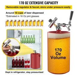 VEVOR 170 Oz. Mini Keg - 304 Stainless Steel Pressurized Beer Growler with Dual Pressure Display, CO2 Regulator & Faucet, Red -Drinkware Shop vevor beer growlers pjfpqhs5lwnjde0yuv0 1f 1000