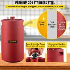 VEVOR 170 Oz. Mini Keg - 304 Stainless Steel Pressurized Beer Growler with Dual Pressure Display, CO2 Regulator & Faucet, Red -Drinkware Shop vevor beer growlers pjfpqhs5lwnjde0yuv0 fa 1000
