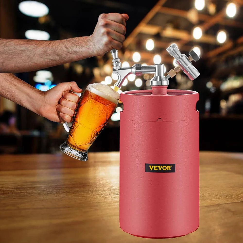 VEVOR 270 Oz. Mini Keg - Stainless Steel Beer Growler with Dual Pressure Display, 20 in. Beer Hose, Relief Ring, Red 8 VEVOR 270 Oz. Mini Keg - Stainless Steel Beer Growler with Dual Pressure Display, 20 in. Beer Hose, Relief Ring, Red - Image 8