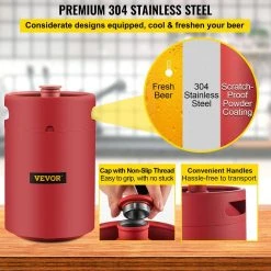 VEVOR 270 Oz. Mini Keg - Stainless Steel Beer Growler with Dual Pressure Display, 20 in. Beer Hose, Relief Ring, Red 13 VEVOR 270 Oz. Mini Keg - Stainless Steel Beer Growler with Dual Pressure Display, 20 in. Beer Hose, Relief Ring, Red -Drinkware Shop vevor beer growlers pjfpqhs8lu9voszvhv0 fa 1000
