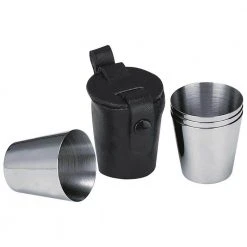 Visol Stainless Steel Set of 3-Shot Cups with Premium Leather Carrying Case for Cocktails