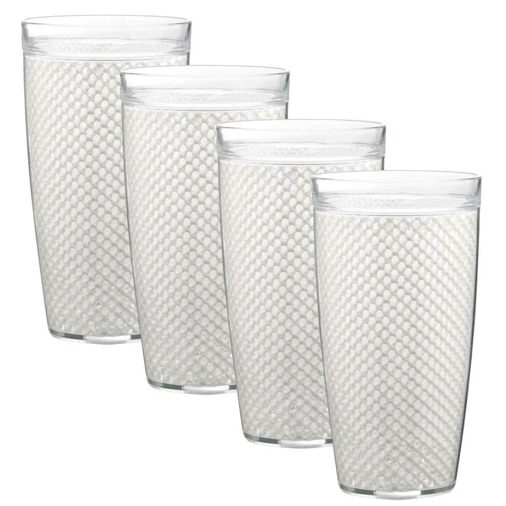 Kraftware Fishnet 22 oz. White Insulated Drinkware Set of 4 - Premium Insulated Drinking Glasses 1 Kraftware Fishnet 22 oz. White Insulated Drinkware Set of 4 - Premium Insulated Drinking Glasses
